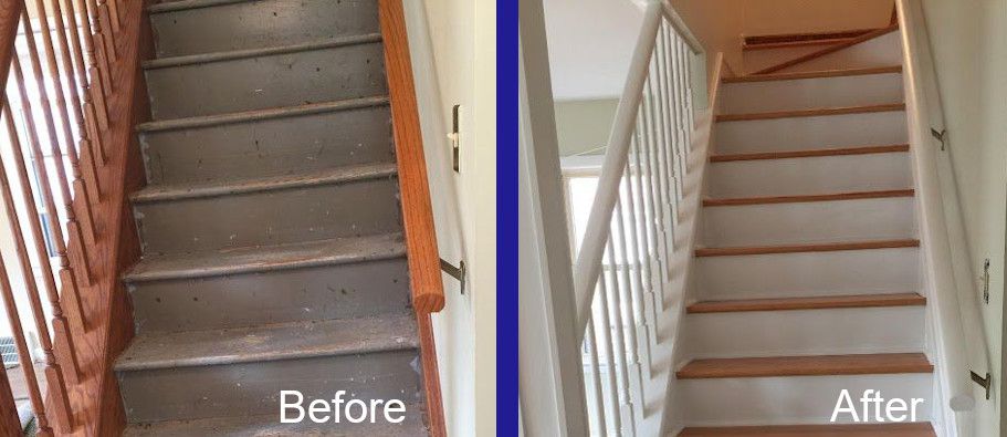 Before and After Dearborn Hgts Hardwood Floor Stair Tread Installation